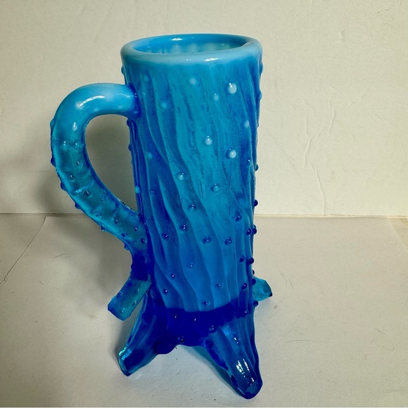 Vintage Northwood Blue Town Pump Tree Trunk Creamer glass with handle. - Picture 4 of 14